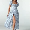 2025 Summer Sweet Ruffle Dress Vintage Floral Printed Dressess for Women French Elegant Square Collar Backless Dress 20472
