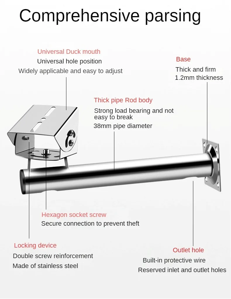 Stainless Steel Universal Wall Rod Bracket CCTV Camera Mounting Vertical Pole Bracket Duckbill Head 360 Degree Adjustable camera holder camera holder stand security camera stand security camera bracket security wall mount bracket security camera mount camera mounting base camera mount panel