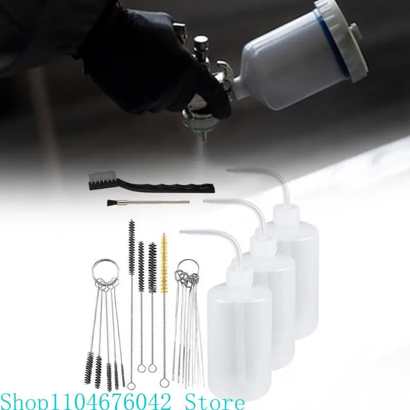 24Pieces Sprayer Paint Cleaning Set with 4 Squeeze Bottles and 21 Brushes for Enhances Sprayer Long Time Use Designs