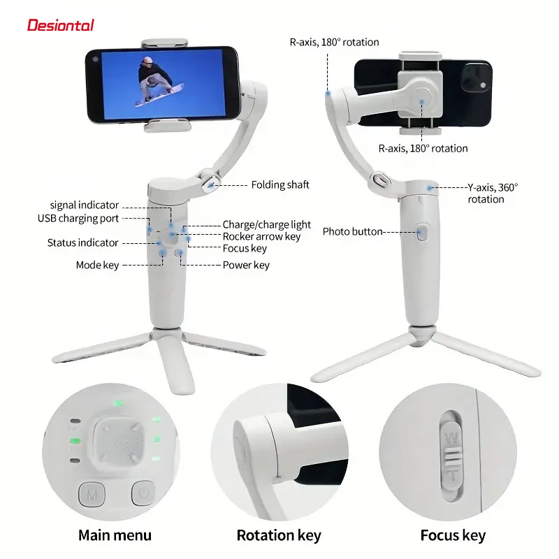 Gimbal Stabilisateur Handheld pour Smartphone 7" - 2200mAh