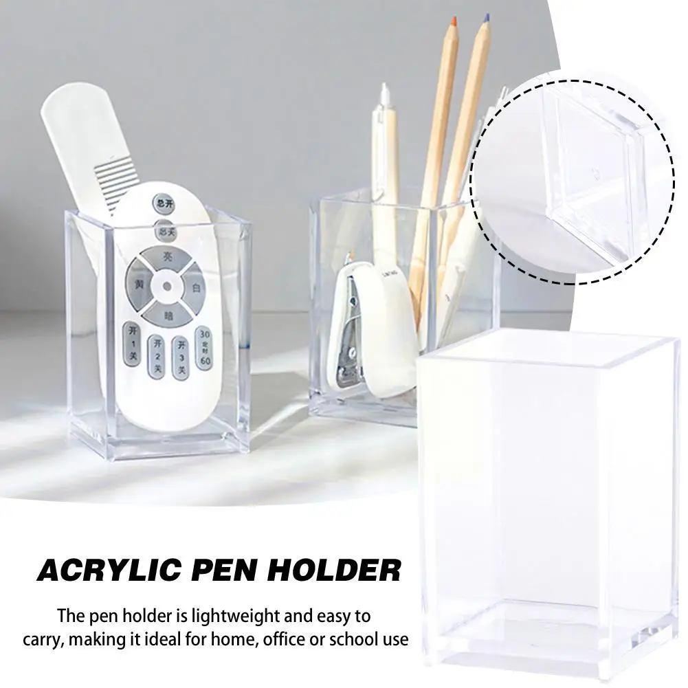 Acrylic Pencil Holder Simple Transparent Pen Holder Desktop Pen Bucket  Storage Box Office Stationery Organizer Makeup Brush Pot - AliExpress