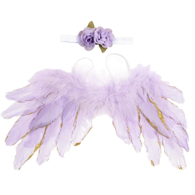 

Baby Photoshoot Props Shower Gift Feather Wing Flower Headwear Photo Props 2PCS Dropship