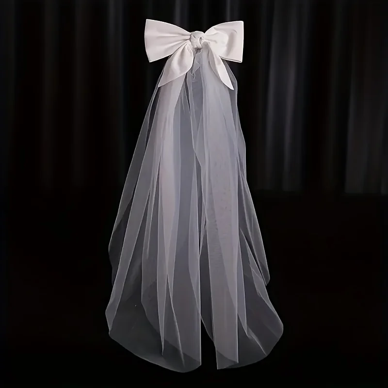 1pcs Elegant Bridal Wedding Headdress Ivory White Headpiece Bow Short Veil Back Head Decor Hair Accessories bridal veil