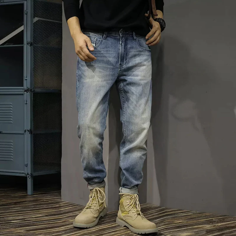 Fashion Designer Men Jeans High Quality Classical Trousers Retro Blue Elastic Slim Ripped Jeans Men Vintage Denim Pants Hombre