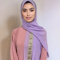 New Pearl Chffion Long Scarf Muslim Hijab Sequin Shawls Wrap Turban Islam Stoles Scarves Headscarf Bandanas Headband Turbante