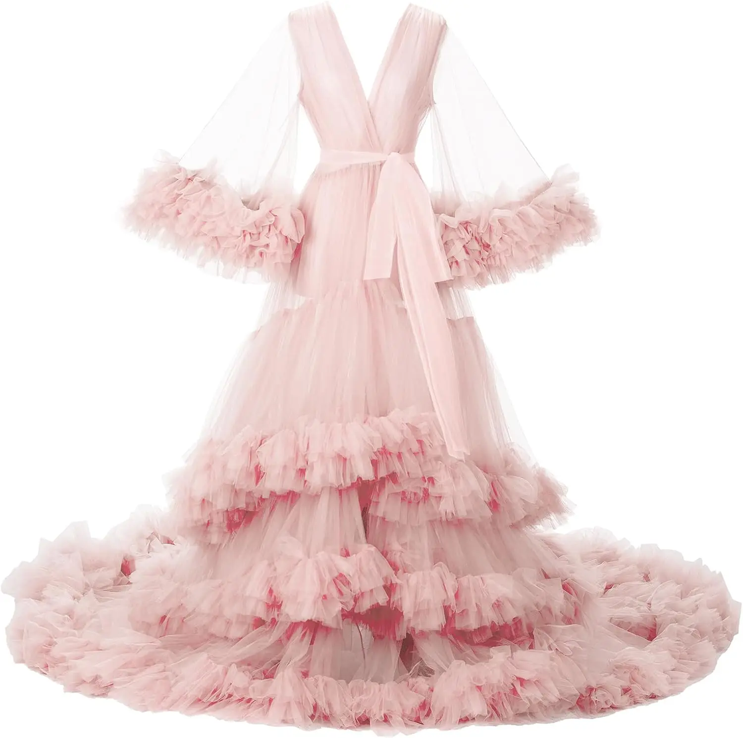 روب زفاف طويل منفوش من التول - ثوب لين للتصوير أثن...