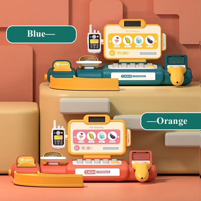 Supermarket Cash Register Toys Shopping Intelligent Recognition Pretend Play with Scanner Microphone Credit Card Toy