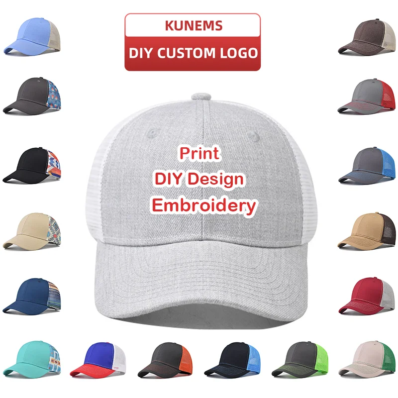 KUNEMS Embroidery Baseball Cap for Men and Women DIY Design Mesh Cap Print Hat Quality Cotton Hat Unisex
