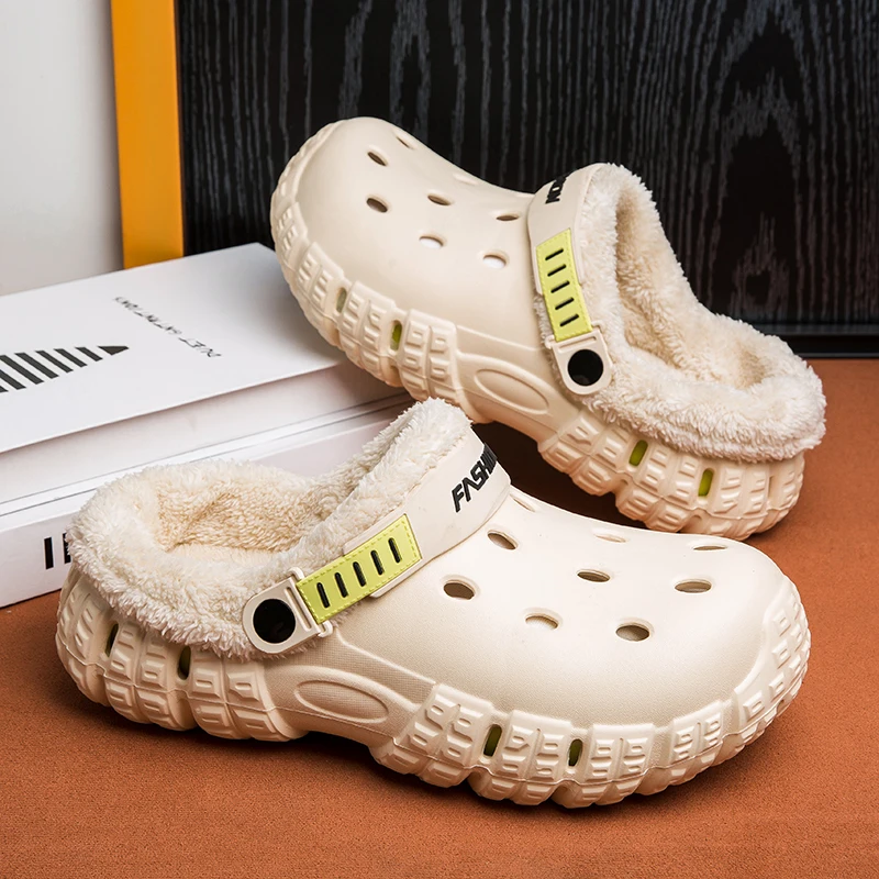 Fashion Men Winter Slippers Warm Fur Garden Shoes couples Winter Warm House Slippers Indoor Outdoor Mules