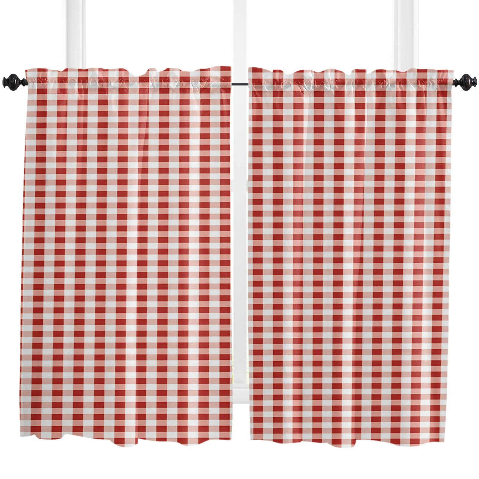 White Red Plaid Simple Curtains for Living Room Bedroom Curtains Kitchen Curtains for the Kids Room Window Treatments Drapes 4