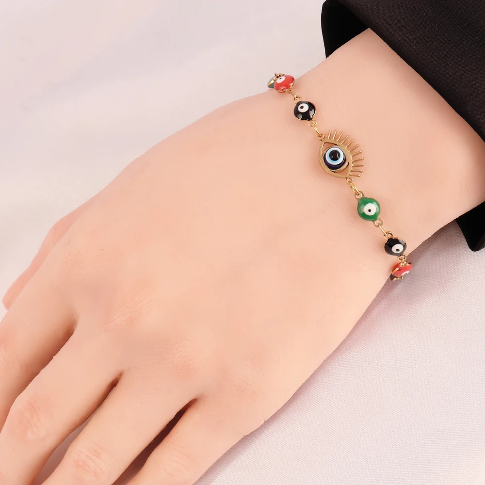 Stainless Steel Bracelet Women Enamel Turkish Evil Eye Charm 14K Gold Plated Anklet Chain Jewelry Gifts