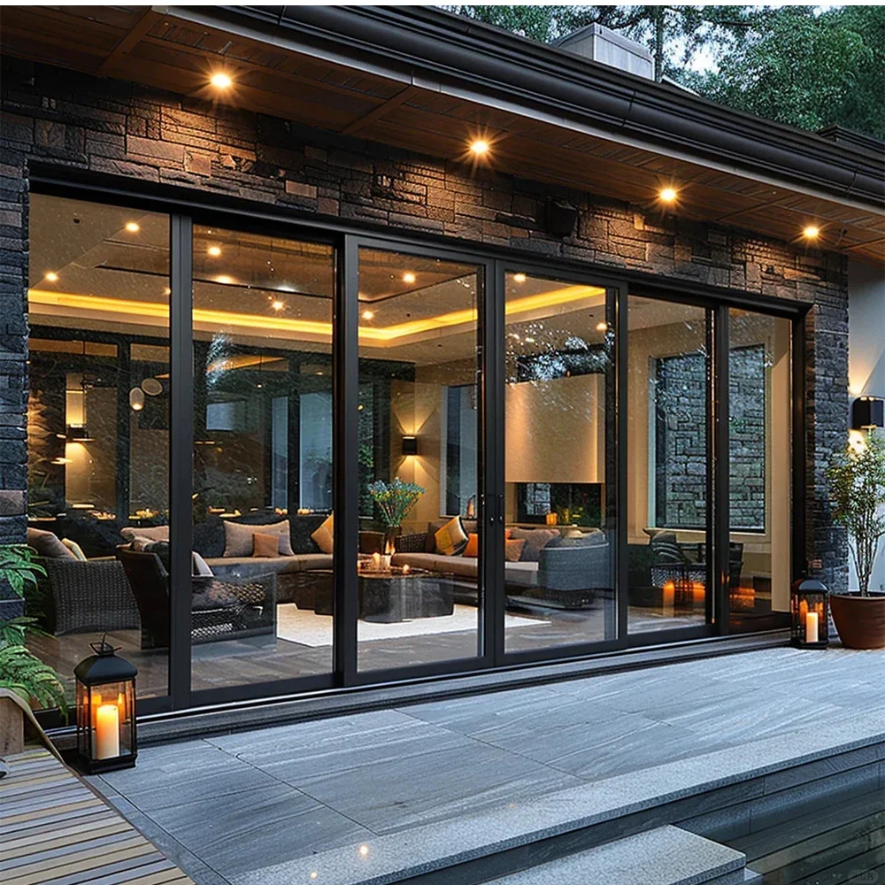 Sixinalu Sliding Door Panel Front Patio Doors With Shutter Aluminum Double Glass Exterior Interior Garden Home Decor