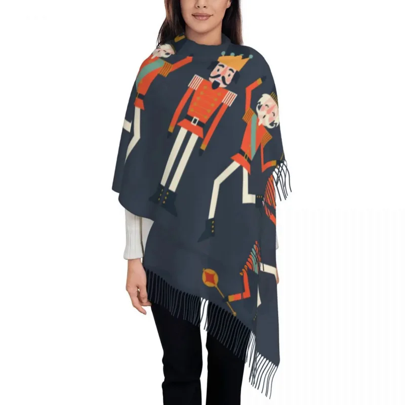 

Nutcracker Soldiers Toy Christmas Scarf Women Men Luxury Winter Fall Wrap Shawl Tassel Wraps