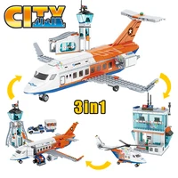 3in1 City Series Aviation Cargo Plane Helicopter Airport Airbus Airplane Control Tower DIY Building Blocks Toy Set Kids Boy Gift 2