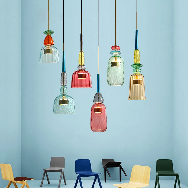 Nordic Pendant Lights Modern Color Candy Bedroom Children's Room Single Head Glass Hanging Lamps Home Decor Fixtures Restaurant pendant lights pendant lamp vintage pendant lights