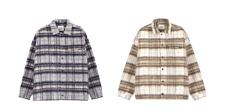 Jacket Men's  Women's Same Single-Breasted Pure Cotton Color Matching American Retro Street Loose Long Woolen Plaid Coat Spring