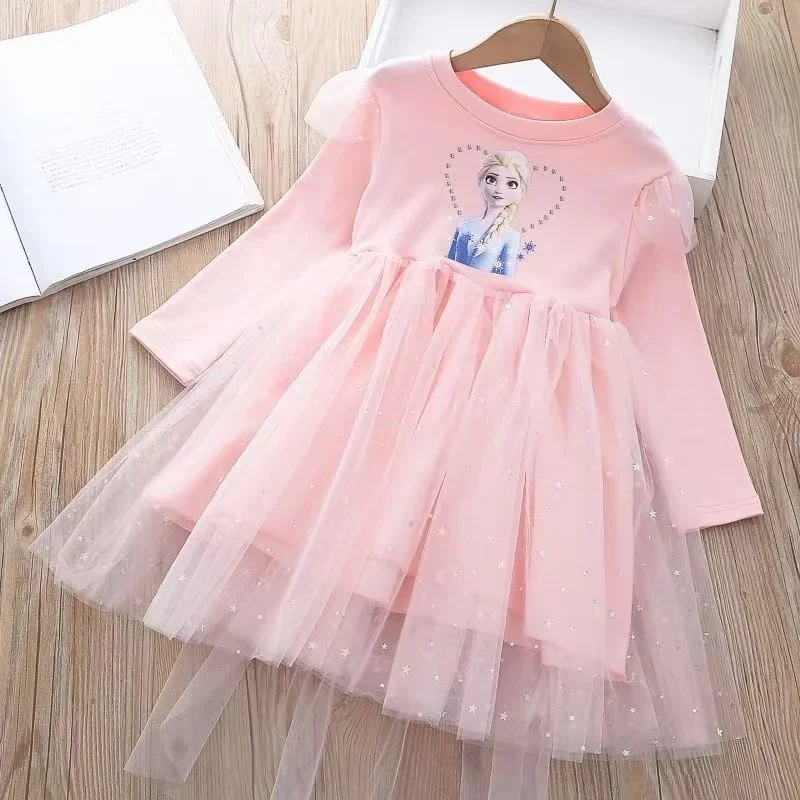 Baby Girls Dresses Kids Cartoon Frozen Anna Elsa Princess Dress Outfits Long Sleeve Spring Autumn Cotton Party Pajamas Dresses