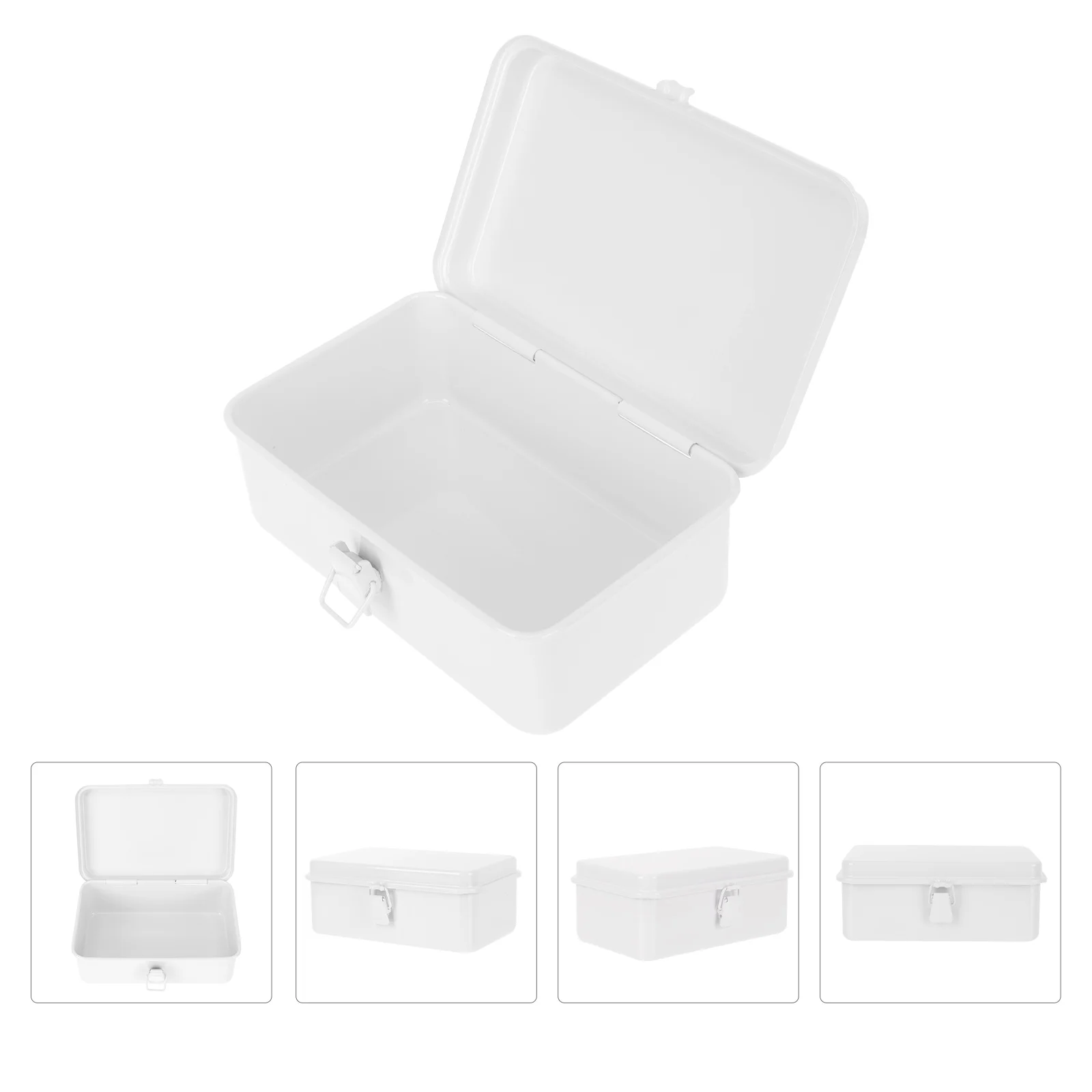 

Cabilock Metal Hinged Tin Box Container Tinplate Organizerss Lock Mini Storage Drawers Storage Tin Canister White