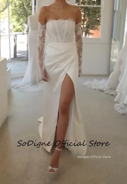 SoDigne Mermaid Boho Wedding Dresses Strapless Satin/Lace Bridal Dress Split Long Beach Wedding Gown Robe De Mairee Customized 11 S9a5508a73af0494eafbe1523dbabd9f1n