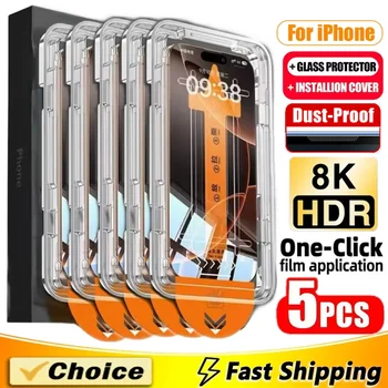 5Pcs Oleophobic Coating Dust Free Easy Installation Screen Protector For iPhone 16 15 14 13 12 11 17 Pro Max XR X XS 7 8 16 Plus 1