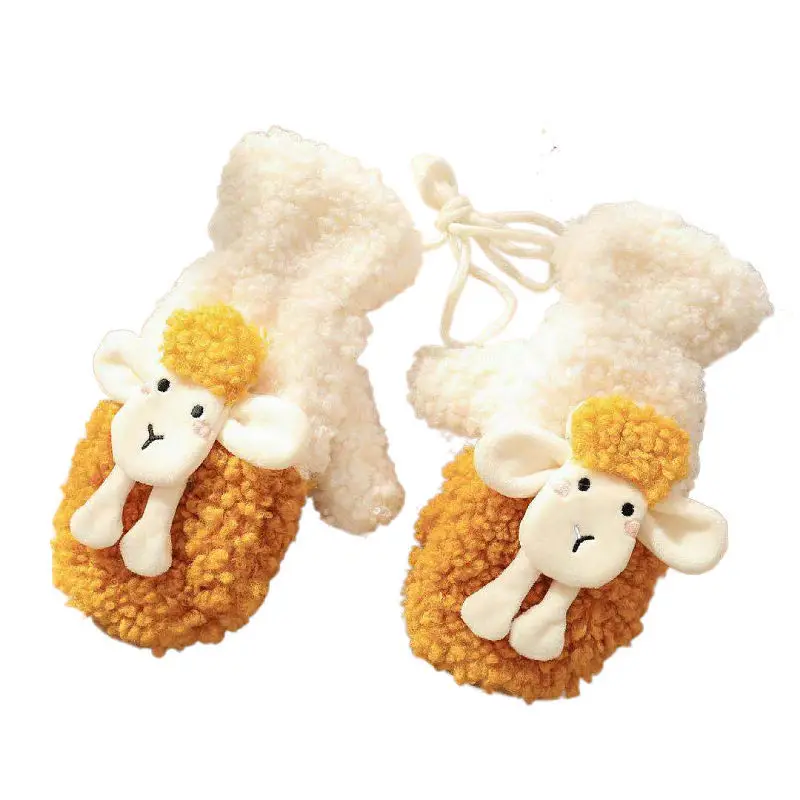 

Winter Gloves 3D Sheep Plush Mittens Double Layer Lamb Velvet Gloves Soft Full Fingers Gloves Outdoor Cartoon Animal Shape Glove