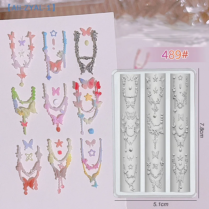 【ZYAL-1】Bowknot 비드 체인 리본 3D 실리콘 몰드 네일 아트 장식 DIY 디자인 실리콘 네일 아트 몰드 템플릿