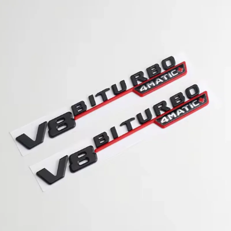 2pcs 벤트 펜더 트림 엠블럼 블레이드 로고 V8 BITURBO 4MATIC + V8 C200 C300 E300 E400 W213 자동차 사이드 스티커