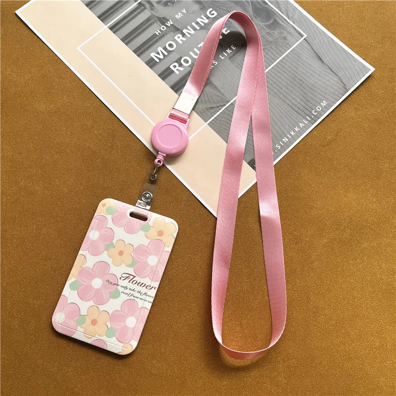 Floral Vertical ID Badge Lanyard with Retractable Reel