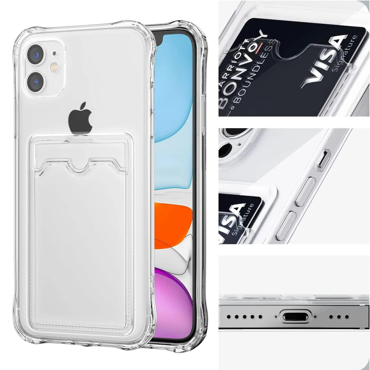 Shockproof Clear Phone Case with Card Holder Pocket - Soft TPU Design