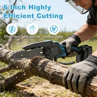 Scie à chaîne électrique sans fil de 6 pouces, outils de travail du bois et d'élagage de jardin rechargeables avec 2 batteries 2