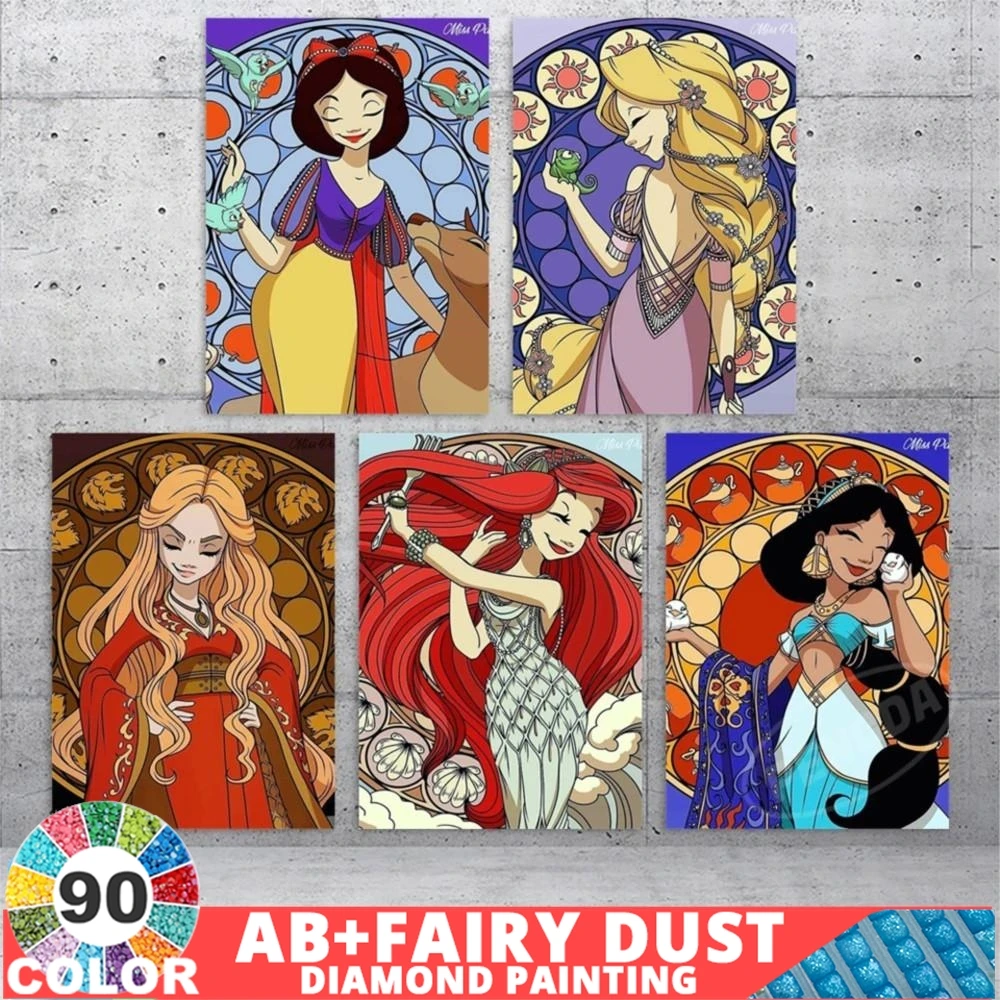 90 Colori Ab Fairy Dust Disney Jasmine Decor Disney Princess Diamond Painting Aurora Ariel Mosaic Biancaneve Belle Living Room