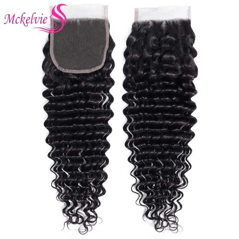 Deep Wave 4x4 Lace Closure Human Hair Transparent Lace Closure Brazilian Virgin Hair Pre-Plucked For Women Soft and Silky