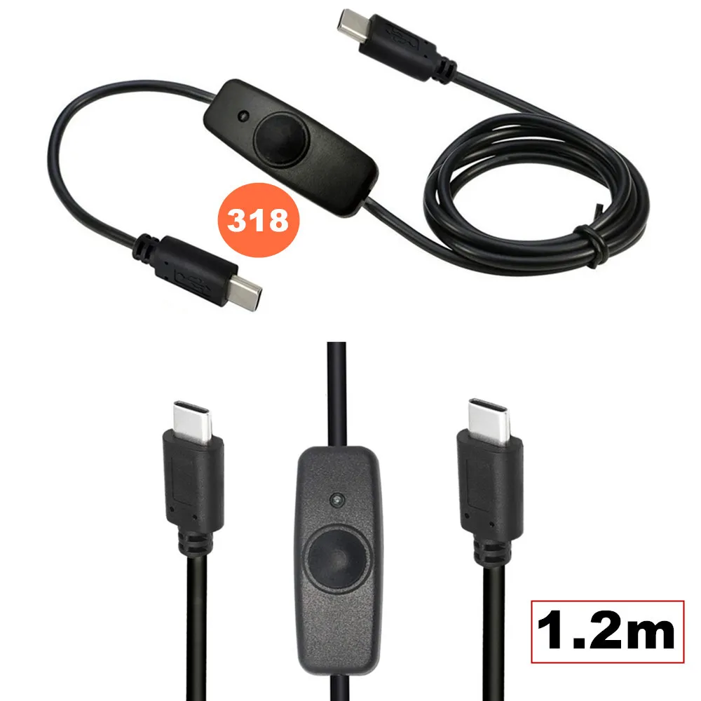 USB 2.0 C 타입에서 C 타입 전원 단추, 온오프 스위치 포함, 수-수 충전 익스텐션 케이블, 범용 C 타입, 1.2m