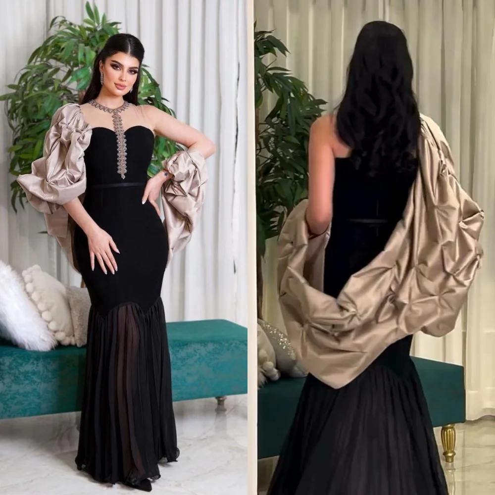 

Ball Dress Saudi Arabia Evening Jersey Draped Pleat Ruched Valentine's Day A-line O-Neck Bespoke Occasion Gown Long Dresses