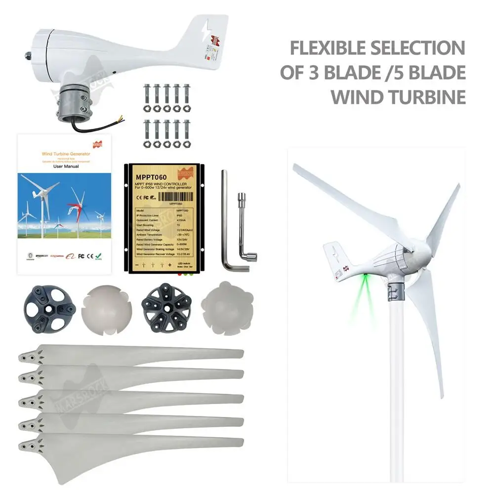 AC 12V 24V 600W High Quality Wind Generator Home Mini Windmill With Free  MPPT Controller LED Indicate Light Ship From Spain
