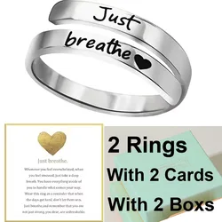 Just Breathe Spiral Wrap Healing Ring - Inspirational Stainless Steel Gift - Adjustable (2 set)