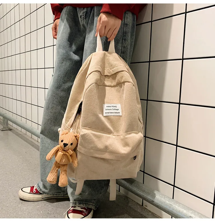 Preppy Style women Backpack Corduroy Design School bags For