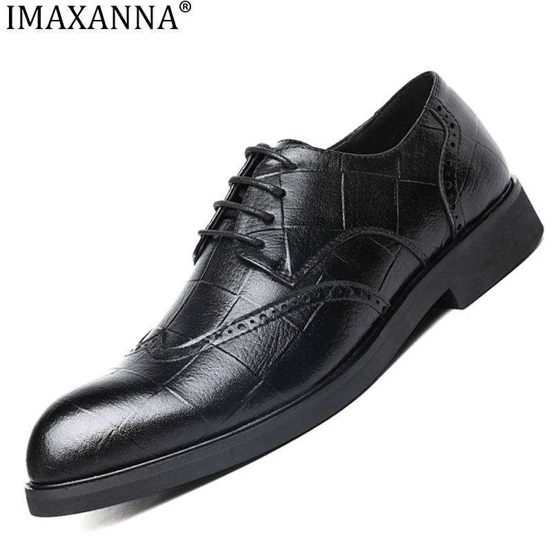 

IMAXANNA Italian Mens Black Dress Shoe Wedding Genuine Leather Lace Up Mens Oxford Shoes Brogue Classic Business Men Formal Shoe