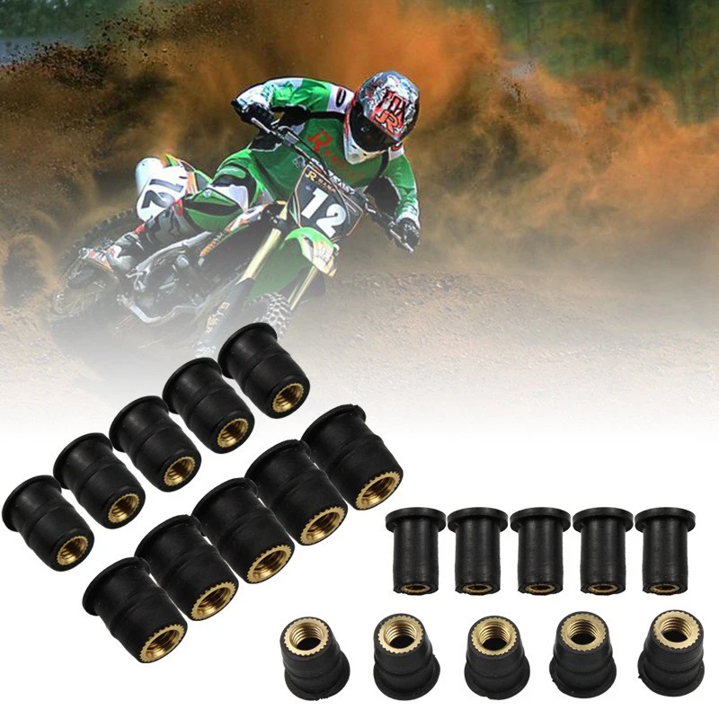 Motorcycle Accessories 10Pcs M4 M5 M6 Metric Rubber Well Nuts Windshield Rivet Nut Crews Bolts For Honda Suzuki Yamaha Kawasaki