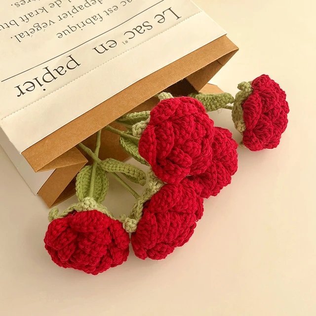 3 Rosen Valentinstag Geschenkstrauß Geburtstagsstrauß Häkelblume