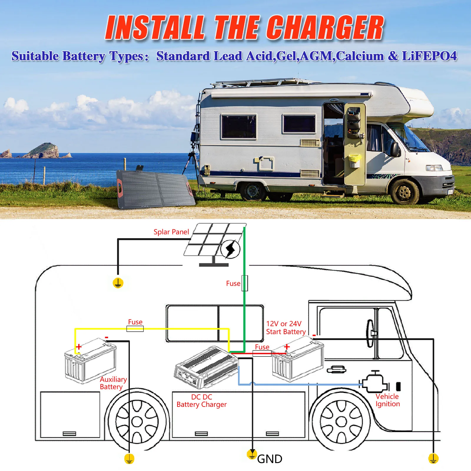 DC to DC Charger 12V 24V Vehicle 25A 40A 50A Caravan Campervan Trailer Camper Van RV Battery Solar Charger