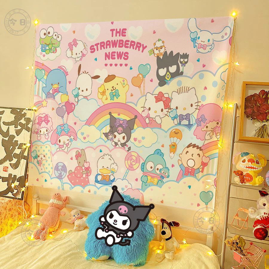 

Sanrios Kuromi Mymelody Cinnamoroll kawaii Cartoon Tapestry Anime Wall Hanging Carpet Throw Yoga Beach Mat Blanket Bedroom Decor