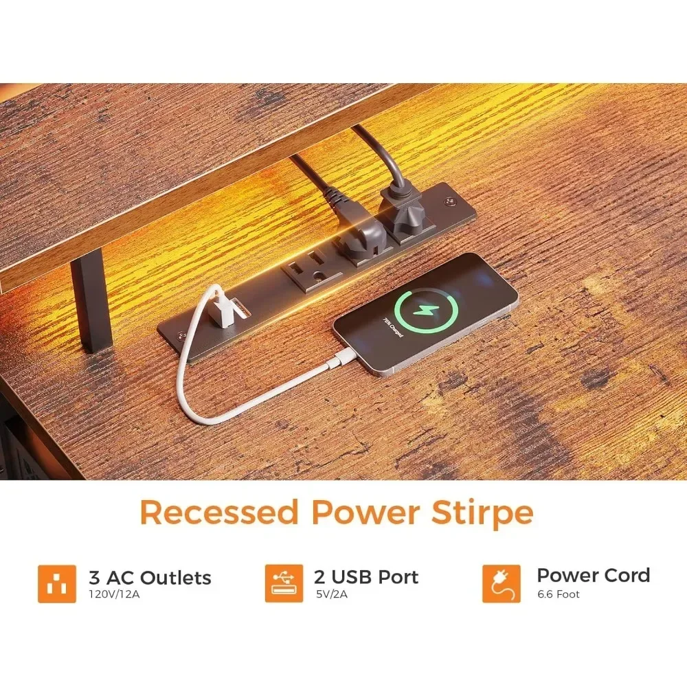 "59" l-shaped gaming desk with integrated power and usb ports, led-illuminated corner desk with storage"