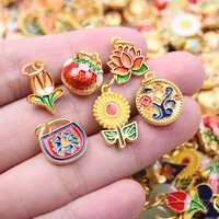 10 pièces alliage huile dégoulinant plaqué or émail pendentifs fleur sourire Lotus papillon charme bijoux à bricoler soi-même faisant collier Bracelets 3