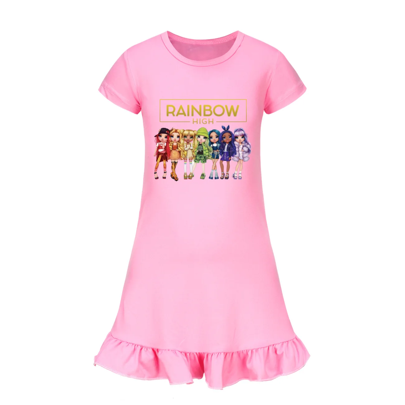 Newest Kids Rainbow High Girls Dress Cartoon Print Cotton Tshirt for Kid Clothing Children Casual Full Dress Birthday Nightgown