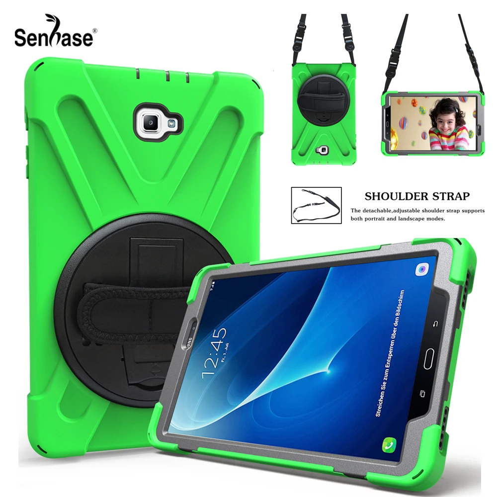 

Shockproof Kids Safe PC Silicon Hybrid Stand Tablet Cover For Samsung Galaxy Tab A 10.1 2016 T580 T585 Case With Shoulder Strap