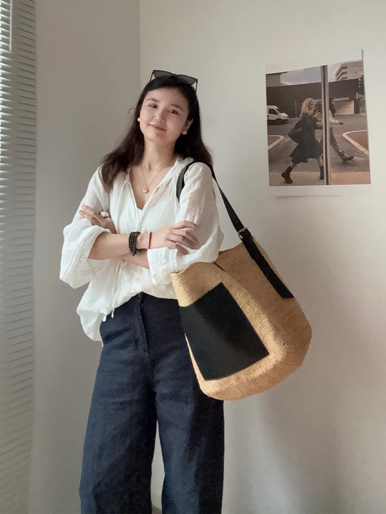 Straw Weave Beach Bag For Women Luxury Designer Handbag Purse 2025 New In Casual Vacation Large Capacity Tote Underarm Shoulder