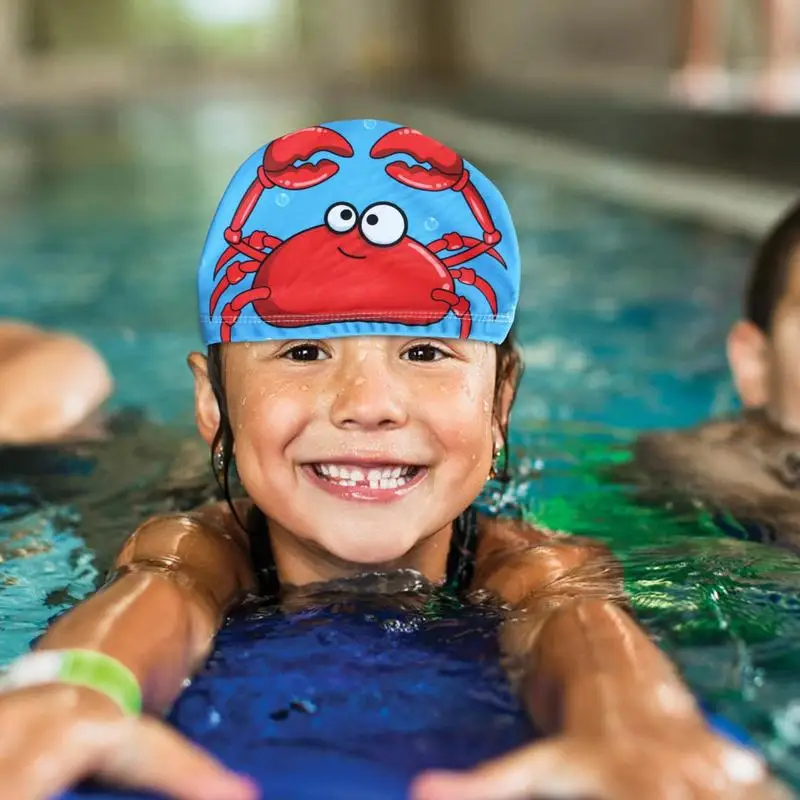 Swimming Cap Children Kids Elastic Fabric Cartoon Swiming Pool Water Sport Protect Ears Hat Boys Girls