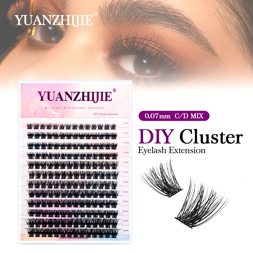 YUANZHIJIE DIY Premade Matte Black Fake Eyelashes Ultra-Fine Wide Stems Mega Volume Single Lashes Cluster Vegan Pre mapped lash