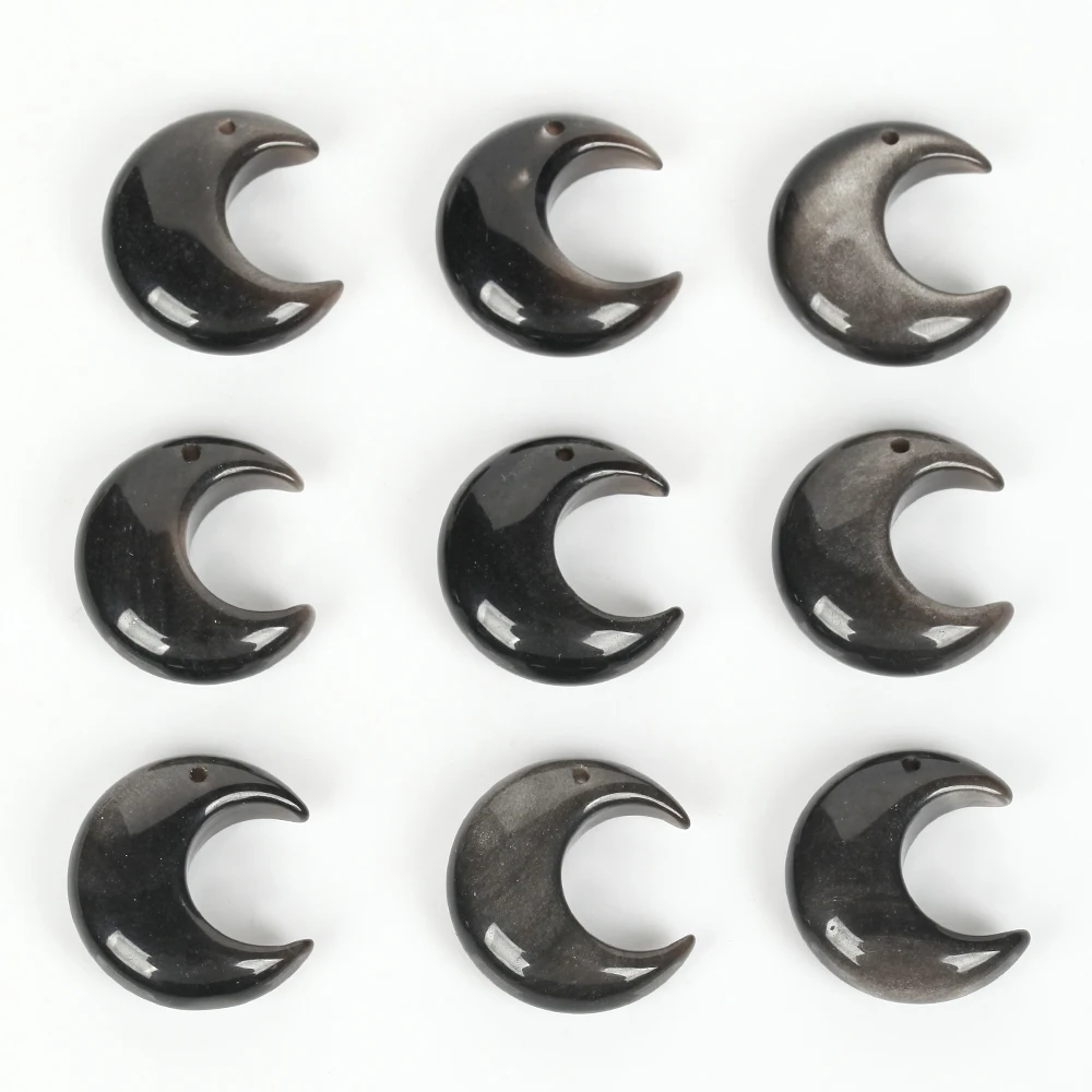 천연석 비즈 25x24mm 2개 실버 오브시디언 달 모양 스페이서 비즈 쥬얼리 제작 DIY 팔찌 목걸이용